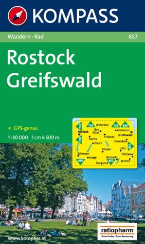 Rostock - Greifswald: Wanderkarte mit Radrouten. GPS-genau. 1:50000