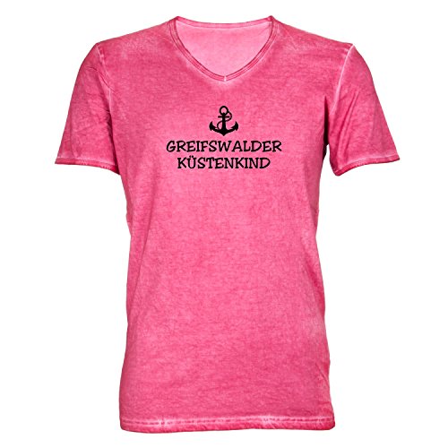 Herren T-Shirt V-Ausschnitt - Greifswalder Küstenkind - Anker Greifswald Schiffsanker Küste Maritim