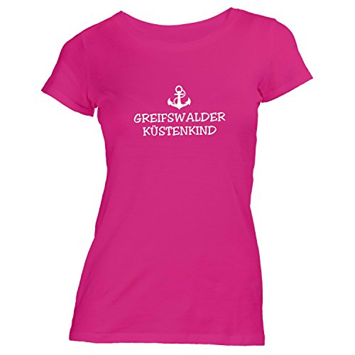 Damen T-Shirt - Greifswalder Küstenkind - Anker Greifswald Schiffsanker Küste Maritim, Pink, XL