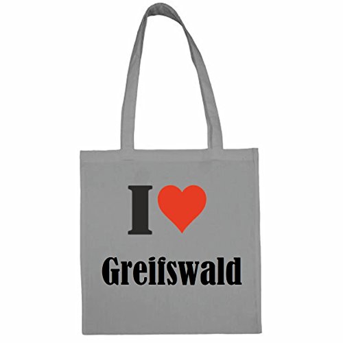 Tasche"I Love Greifswald"Größe"38x42"Farbe"Grau"Druck"Schwarz