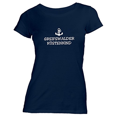 Damen T-Shirt - Greifswalder Küstenkind - Anker Greifswald Schiffsanker Küste Maritim, Navy, XL